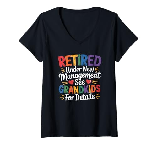 Damen Retired Under New Management See Grandkids for Details T-Shirt mit V-Ausschnitt Damen Retired Under New Management See Grandkids for Details T-Shirt mit V-Ausschnitt von Opa Und Oma Sprüche Kleidung