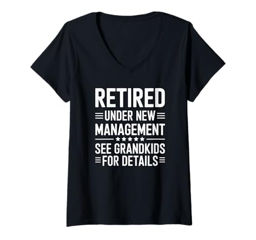 Damen Retired Under New Management See Grandkids for Details T-Shirt mit V-Ausschnitt Damen Retired Under New Management See Grandkids for Details T-Shirt mit V-Ausschnitt von Opa Und Oma Sprüche Kleidung