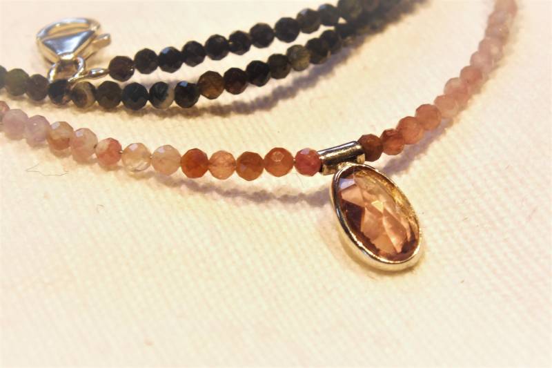 Edelsteinkette Turmalin Mit Anhänger - 925 Sterling Silber Handarbeit Unikat von Opalschmuckunikate