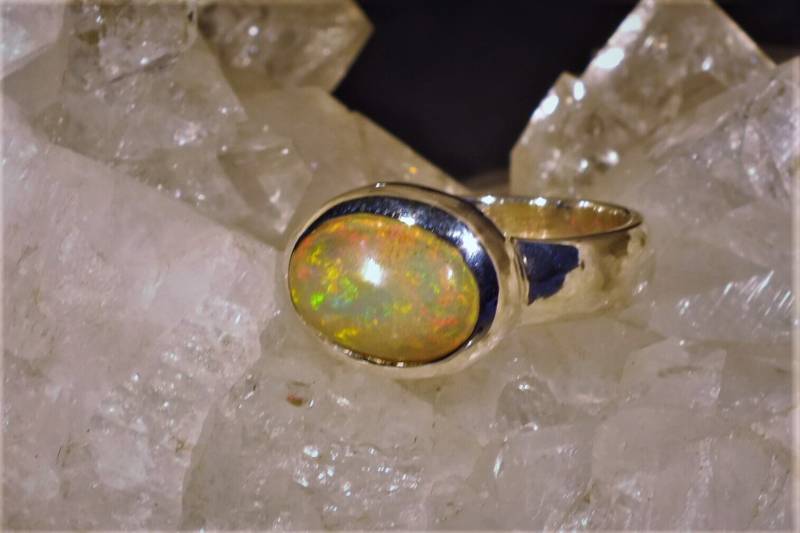 Opal Ring Farbglitzern 925 Sterlinopal Sterling Silber - Unikat Handarbeit von Opalschmuckunikate
