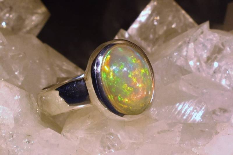 Opal Ring Freudentanz 925 Sterling Silber - Handarbeit Unikat von Opalschmuckunikate