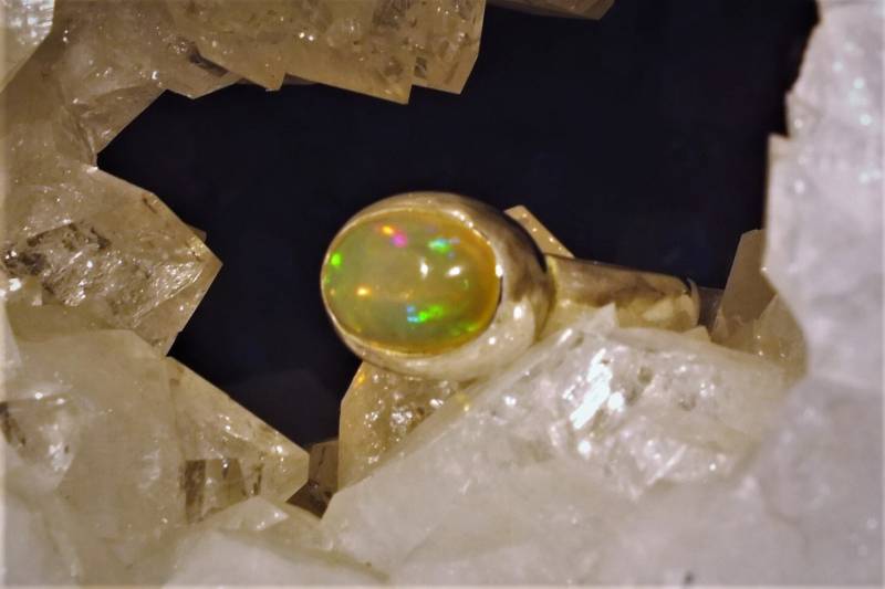Opal Ring Lightbeam 925 Sterling Silber - Unikat Handarbeit von Opalschmuckunikate