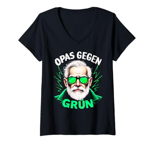 Damen Opas Gegen Grün - Grüne Nein Danke - Opas Gegen Grün T-Shirt mit V-Ausschnitt von Opas Gegen Grun