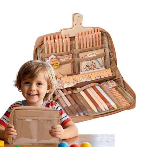 Opdestn Capybara Schreibwaren-Set, Schüler Capybara Federmäppchen mit Fächern, Federtasche aus Leinwand mit Fächern inklusive Textmarker Schlüsselanhänger und Gelstifte für Kinder Mädchen und von Opdestn