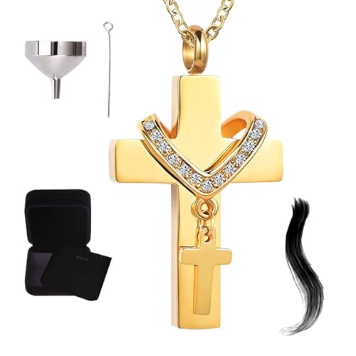Opdestn Urn Necklace - Tragbarer Erinnerungsanhänger,Kreuz Anhänger Mit Urnenfach Für Einäscherung Erinnerung Reisen Und Zuhause Anzeige von Opdestn