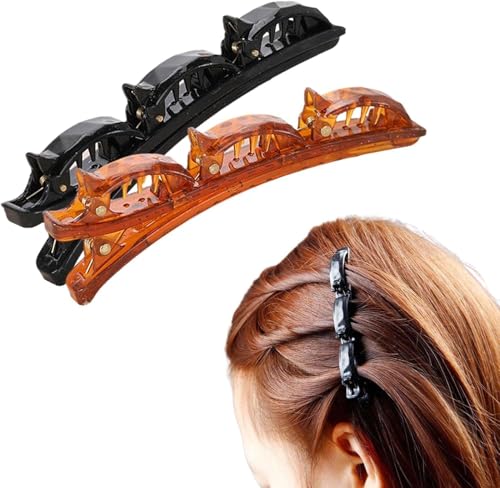 Geflochtene Haarspangen für Damen, Multi-Clips, Entenschnabel-Clip, Haarspangen für Frauen, Styling, Haar-Accessoires, Clips und Haarspangen, Schwarz + Braun, 2 Stück von Opemg