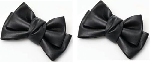 Haarspange aus PU-Leder, mit Schleife, Entenschnabel-Clip, koreanischer Stil, süße Haarspange, modische Kopfbedeckung, Haarschmuck für Damen, Mädchen, Clips und Haarspangen, Schleifen-Clip, Schwarz, 2 von Opemg