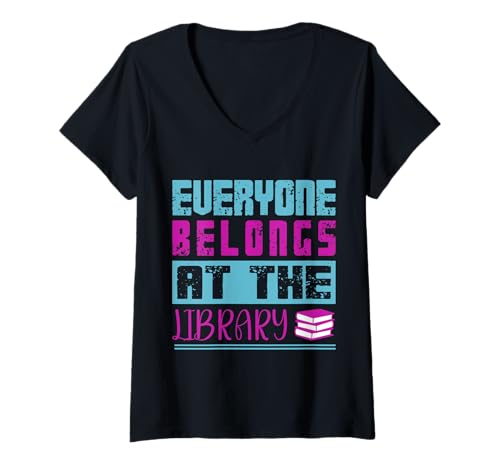 Damen Jeder gehört zur Bibliothek Nerd Bücherwurm Zitat T-Shirt mit V-Ausschnitt von Open Mind Bookwear