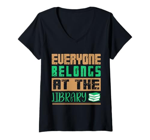 Damen Jeder gehört zur Bibliothek Nerd Bücherwurm Zitat T-Shirt mit V-Ausschnitt von Open Mind Bookwear