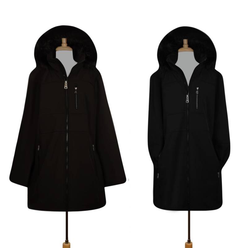 Calvin Klein Schwarzer Parka - Damen Mantel Mit Pelzkapuze Pelzmantel Kapuze Wintermantel 1x von OpenMarketVintage