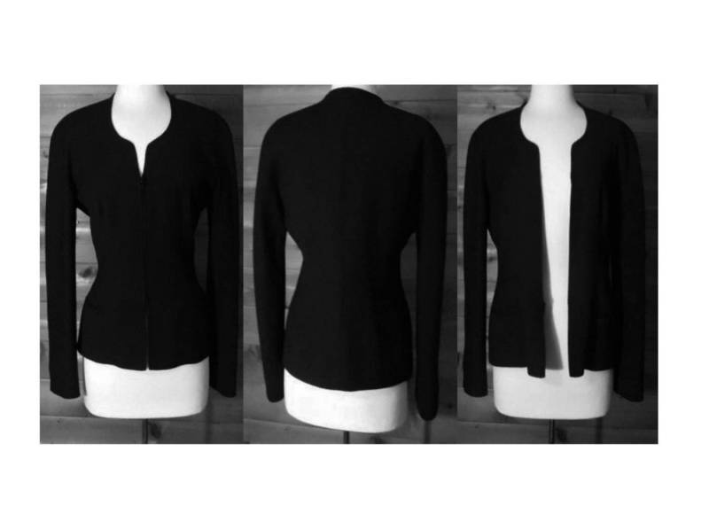 Damen Schwarze Jacke- Schlichte Armani Wolljacke- Wollmantel- Reißverschlussjacke- Schwarzer Mantel- Designerjacke - Made in Italy von OpenMarketVintage