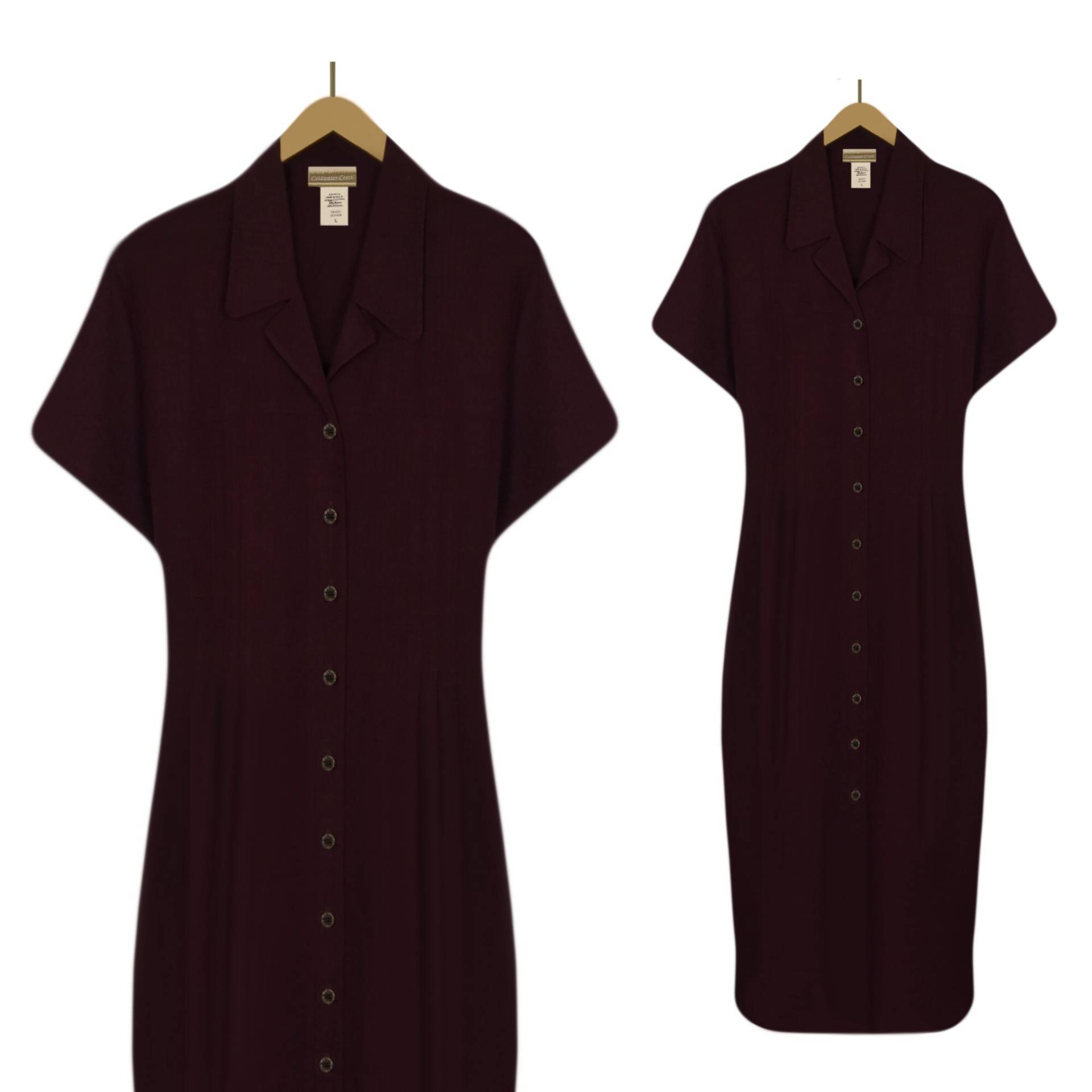 Damenkleid- Maxikleid- Shirtkleid - Viskosekleid- Langes Kleid- Kurzarmkleid- Kleid Mit Knöpfen Zurück-Tie-Kleid von OpenMarketVintage