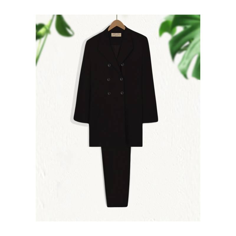 Larry Levine Anzug - Schwarzer Hosenanzug Für Frauen - Damen Größe 14 - Designer Erbsen Mantel Vintage Schwarz Retro Anzug von OpenMarketVintage