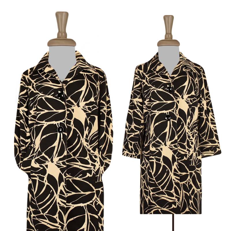 Vintage Anne Klein Mantel - Langer Baumwollmantel - Damen Designer Abstrakter Druck-Mantel-Seltener Ak Baumwollmantel L von OpenMarketVintage