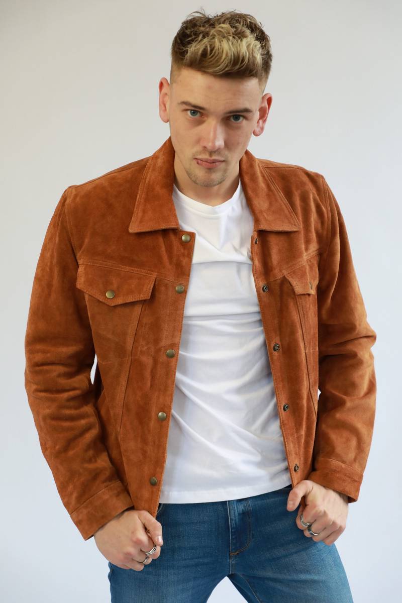 Tan Brown 100% Echte Wildleder Trucker-Jacke | Jeans Jacke von OpenSpaceLeather