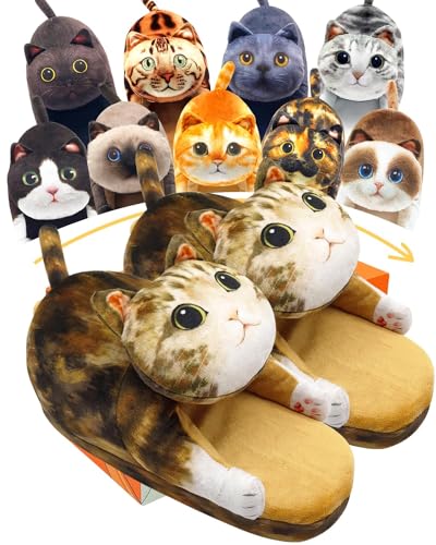 Openhahaha Lustige Hausschuhe Damen,Plüsch Katzen Hüttenschuhe,Winter Wärme Weiche Pantoffeln Herren,Kuschel Tiere Hausschlappen,Katzendesign Home Slipper,Weihnachts Geschenke Für Frauen/Mädchen von Openhahaha