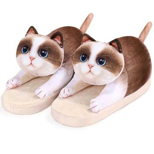 Openhahaha Lustige Hausschuhe Damen,Plüsch Katzen Hüttenschuhe,Winter Wärme Weiche Pantoffeln Herren,Kuschel Tiere Hausschlappen,Katzendesign Home Slipper,Weihnachts Geschenke Für Frauen/Mädchen von Openhahaha