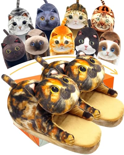 Openhahaha Lustige Hausschuhe Damen,Plüsch Katzen Hüttenschuhe,Winter Wärme Weiche Pantoffeln Herren,Kuschel Tiere Hausschlappen,Katzendesign Home Slipper,Weihnachts Geschenke Für Frauen/Mädchen von Openhahaha