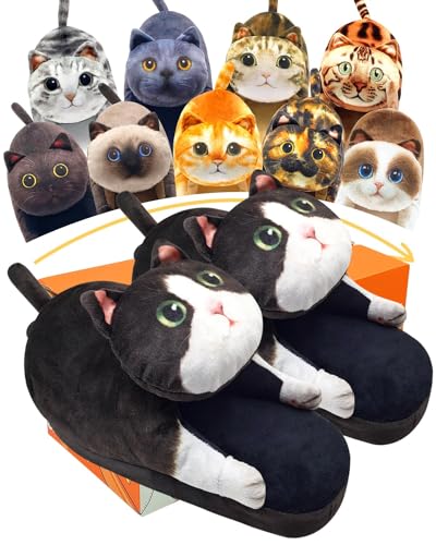 Lustige Hausschuhe Damen,Plüsch Katzen Hüttenschuhe,Winter Wärme Weiche Pantoffeln Herren,anti schweiß Kuschel Tiere Hausschlappen,Katzendesign Home Slipper,Weihnachts Geschenke Für Frauen/Mädchen von Openhahaha