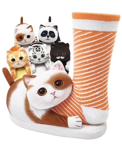 Katzen Hausschuhe Kinder Herren Damen,Kawaii Winter Warme Plüsch Pantoffeln Tiere,Weiche Bequeme (Piraten Katze, Kleinkind, Damen, Medium, Alphanumerisch, EU Schuhgrößensystem, Breit) von Openhahaha