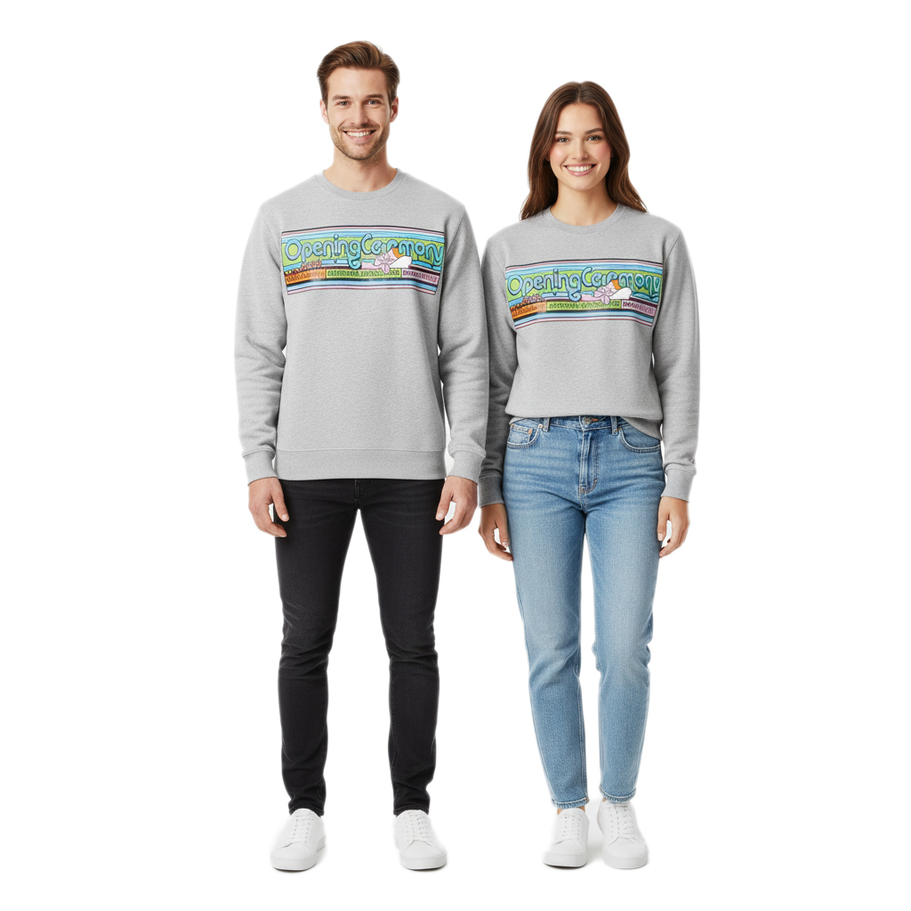 Opening Ceremony Regular Fit Sweatshirt mit Cartoonish Band Print Unisex Designer-Sweat Grau von Opening Ceremony