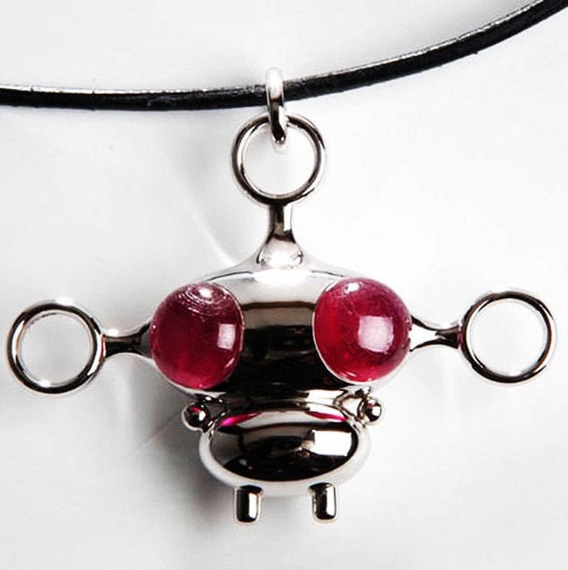 Openjart Alien Girl Halskette in 14K Weißgold Und Naturruby | Mit Kette-Oder Ihre Wahl Von Edelstein von Openjart