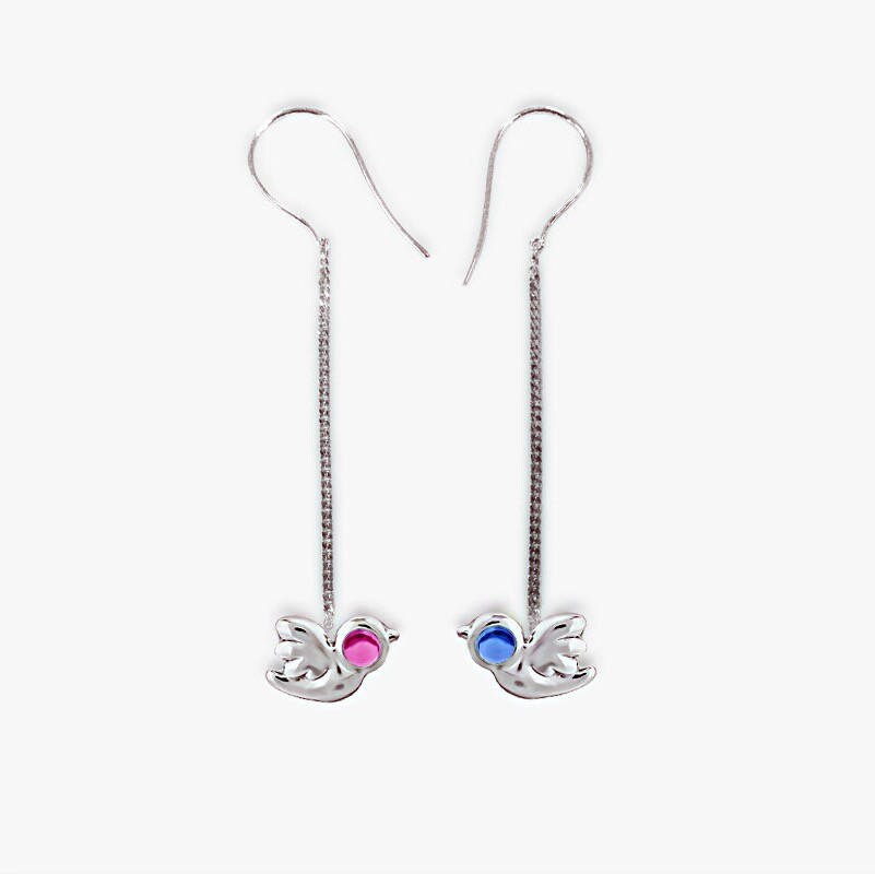 Openjart Birds Of Spring Drop Mix Und Match Earring Mit Labgrown Saphir Oder Rubin in Sterling Silber-Ein Stück von Openjart