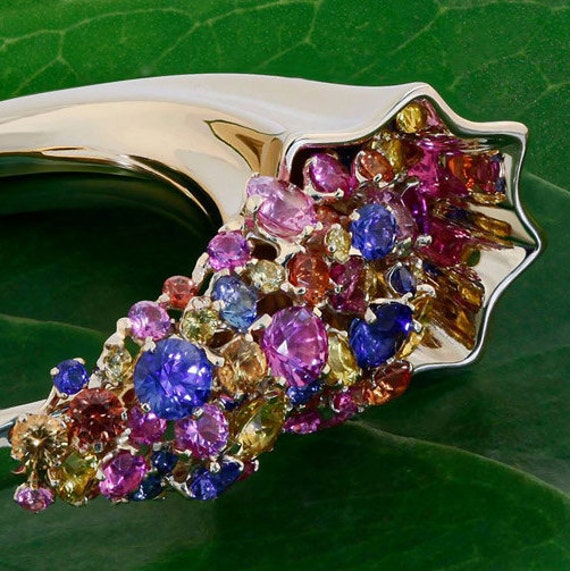Openjart Cornucopia Ring in 14 K Gold Und Natürlichen Mehrfarbigen Saphiren von Openjart