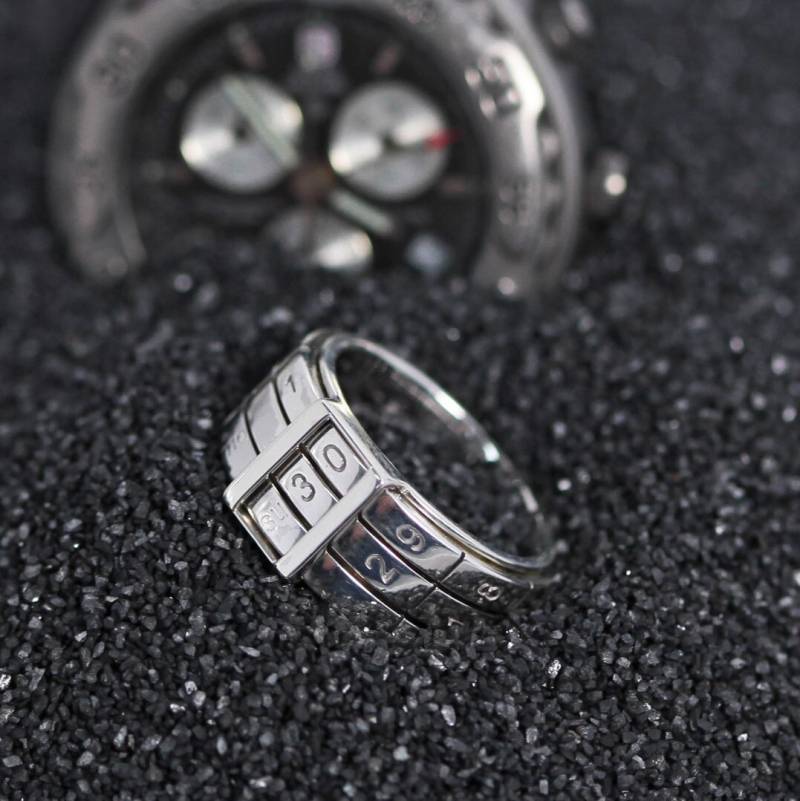 Openjart Kalender Ring in Sterling Silber, Rotierenden Elemente Um Das Datum Einzustellen von Openjart