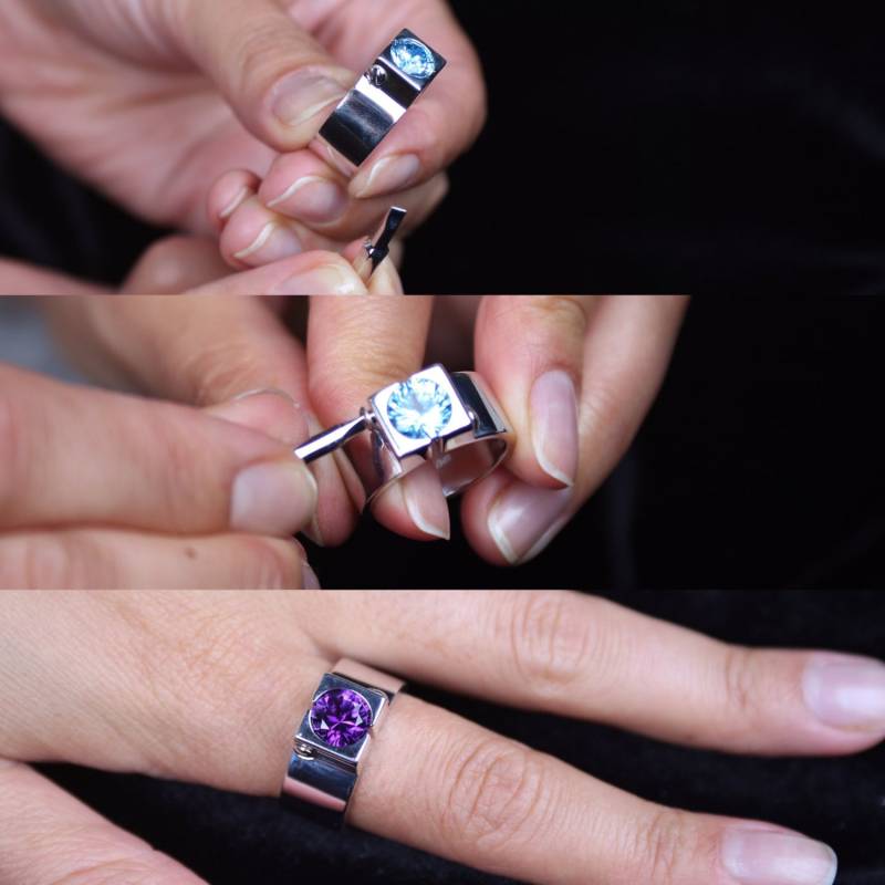 Openjart Klemmring in Sterling Silber Mit Interchangable Topas Und Amethyst von Openjart