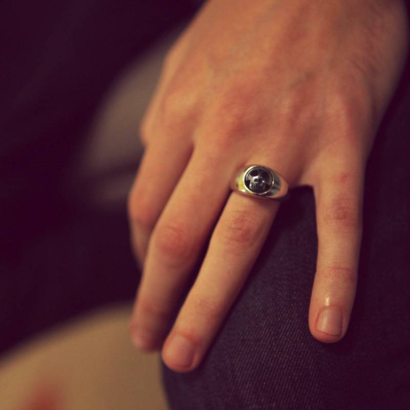 Openjart Memento Mori Ring in Sterling Silber Rotierende Perle Wird Zum Schädel Oder Smiley von Openjart