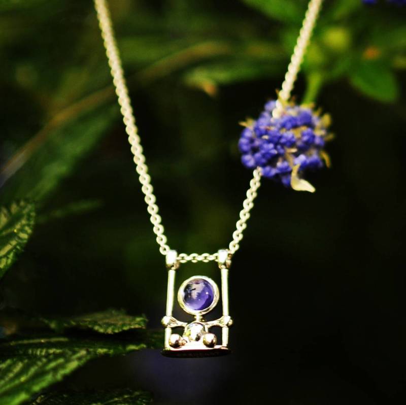 Openjart Schaukeln Halskette in Sterling Silber Und Natürlichen Amethyst, Mit Einer Kette von Openjart