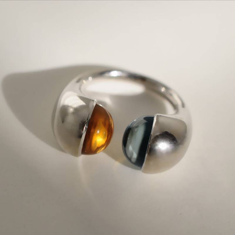 Openjart Topas Trifft Citrin Ring in 14K Weißgold, Natürliche Edelsteine von Openjart