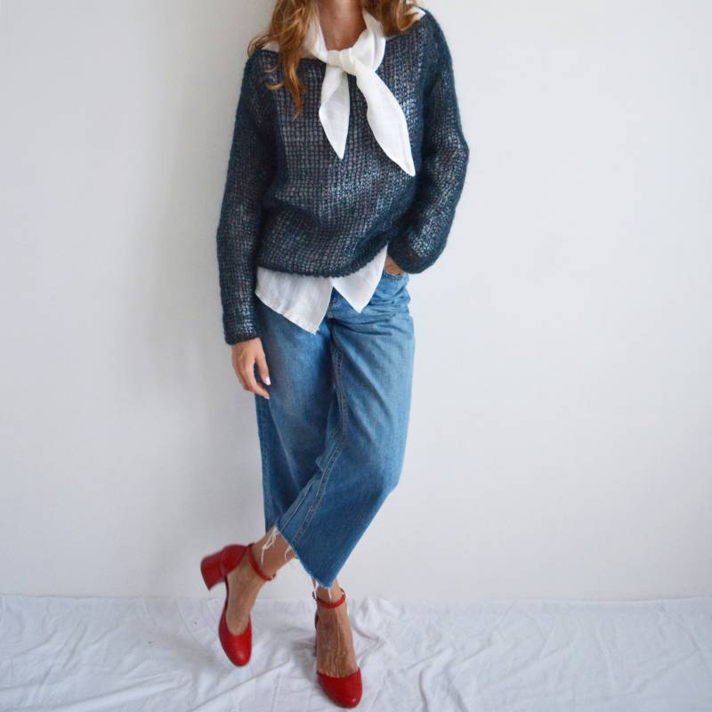 Blauer Mohair Pullover Weicher Flauschiger Lockerer Handgestrickter Boho Basic Eleganter Woll von Openmindstyle
