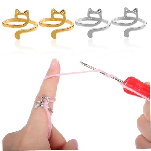 Operitacx 1 Satz Verstellbare Häkelringe Mit Katzenohren Multifunktionale Garnführung Für Stricken Knitting Ringe Mit Angenehmem Tragekomfort Und Einzigartigem Design 4 Stück von Operitacx