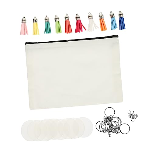 Operitacx 1 Satz Mäppchen Canvas Schlüsselkette Leere Make- Up- Bleistifttasche Beutel Für Sublimationsrohlinge Sublimation Blanks Beutel Etui Weiß Student Legierung Handlich Schlüsselbund von Operitacx