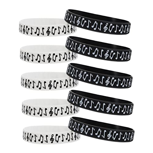 Operitacx 10 Stück Musiknoten-Silikon-Hand-Musik-Bling-Ornamente Party-Armbänder Festival-Armbänder Motivationsarmbänder Musiknoten Band Kit Papier Handgelenkbänder Tour Weiß von Operitacx