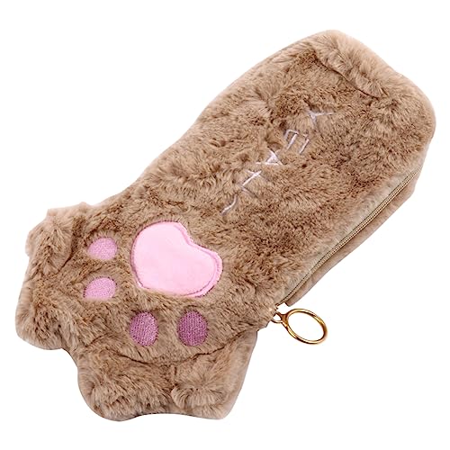 Operitacx 1Pc Katze Pfote Bleistift Fall Lagerung Große Nette Kleine Zubehör Tasche Stift Container Stift Beutel Braun Plüsch von Operitacx