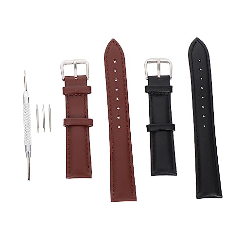 Operitacx 2 Sätze Echtes Leder Uhrenarmband Teilig Schwarzes und Braunes Armband mit Silberner Schließe Stilvolle Handwerkskunst für Herren und Damen für Alltag und Besondere Anlässe von Operitacx