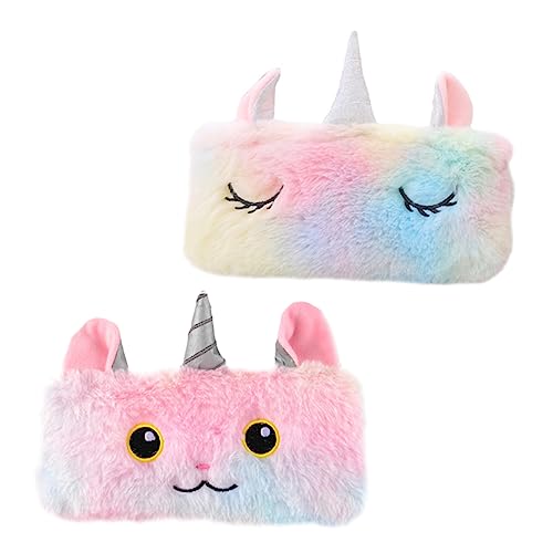 Operitacx 2st Einhorn-plüsch-Tasche Reißverschlusstasche Schule Süße Federmäppchen Einhorn Stifttasche Plüsch Bleistiftbeutel Einhorn-stifthalter Makeup Tasche Flauschige Runde Perlen Reisen von Operitacx