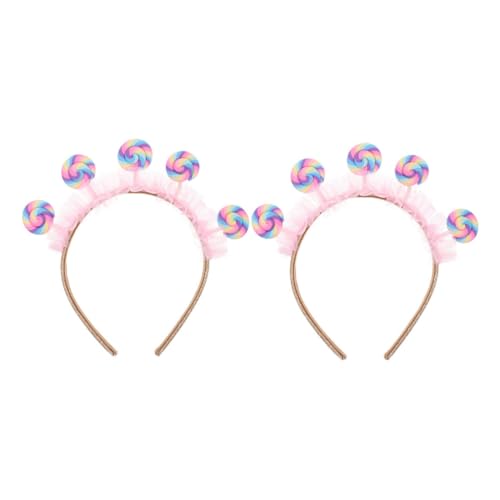 Operitacx 2 Stück Lollipop Haarreif für Mädchen Süßer Bequemer Kopfschmuck für Geburtstagsfeiern Alltagsgebrauch und Themenparks Rosa Candy Stirnband für Events von Operitacx