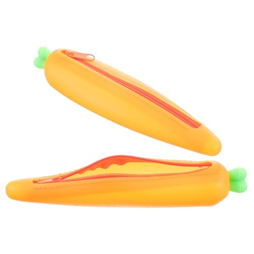 Operitacx 2 Stück Silikon Federmäppchen Karottenform Niedlich Tragbar Stifteetui Mäppchen für Mädchen Jungen Schulbedarf Schreibwaren Organizer Geschenk von Operitacx