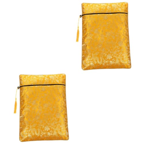 Operitacx 2st Büchertasche Mit Reißverschluss Bücher Tasche Zarte Kleine Bleistifttasche Reißverschlusstasche Dekorative Schreibwarentasche Tragbarer Trinkbeutel Mäppchen Yellow Die Seide von Operitacx