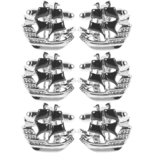 Operitacx 3 Paare Piratenboot Manschettenknöpfe für Herren Cufflinks für Hochzeit Anlässe und Business Schwarz als Hemd Accessoire von Operitacx