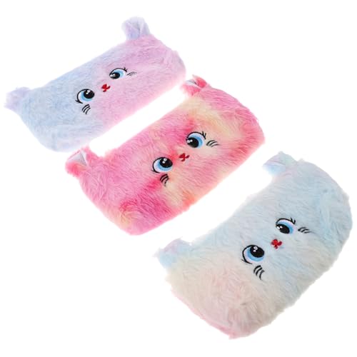 Operitacx 3 Stück Plüsch-Katzen-Federmäppchen, süße Make-up-Tasche mit Reißverschluss, Tier-Schreibwaren-Organizer für Mädchen, Büro, Schule, Reisen, Kulturbeutel von Operitacx