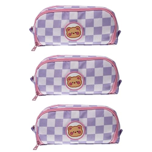 Operitacx 3 Stück Schachbrett-Etui Aus Segeltuch Make-Up-Tasche Mit Reißverschluss Aufbewahrungstaschen Halter Für Schwarzes Etui Stifttasche Niedlicher Etui-Halter Cartoon-Muster von Operitacx