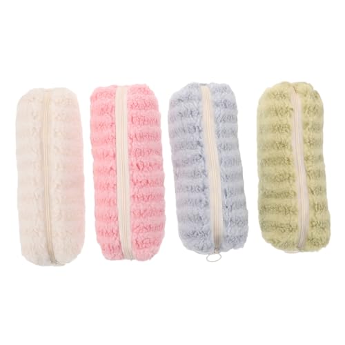 Operitacx 4 Stück Großes Federmäppchen Plüsch Federtasche Weich Hohe Kapazität Gestreift Schüler Mädchen Teenager Schreibwaren Organizer Schule Zuhause von Operitacx