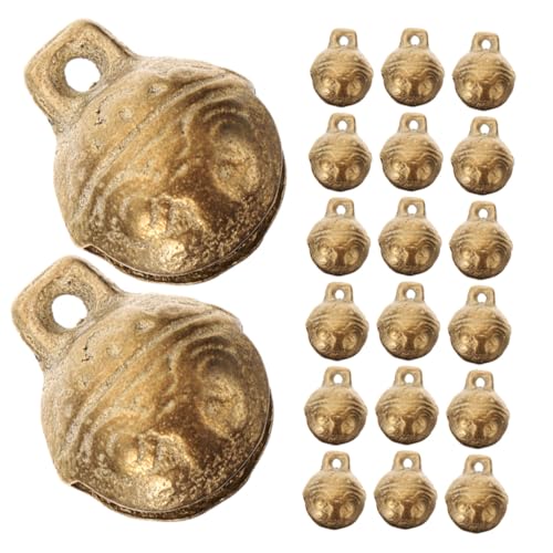 Operitacx 40 Stück Vintage Kupfer Glöckchen Tigerkopf Anhänger für DIY Schmuck Basteln Haustier Halsband Dekoration Weihnachtsdeko mit Klarem Klang und Langlebigem Material von Operitacx