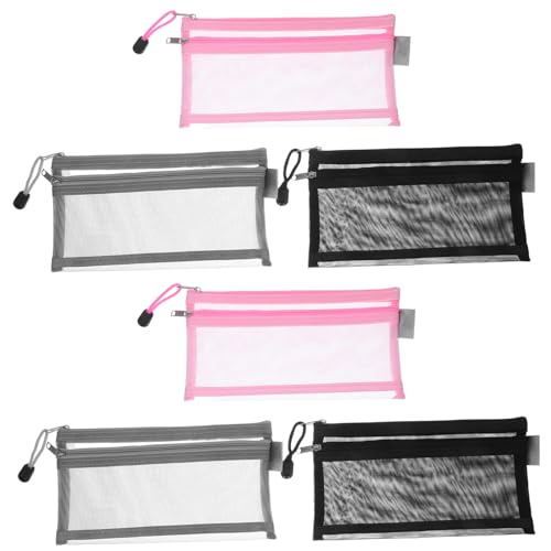 Operitacx 6 Stück Mesh Zipper Pouch mit Doppelter Transparenter Nylonstruktur Leichtes Kompaktes Federmäppchen und Organizer für Schule Büro und Kosmetik Sicherer Reißverschluss Vielseitige von Operitacx