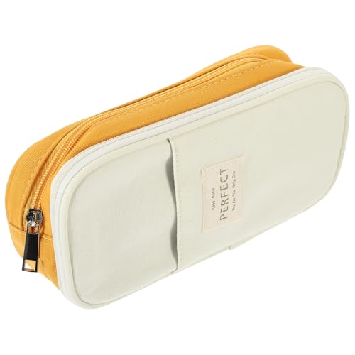 Operitacx Großer Kapazität Stiftetui aus Canvas Multifunktionale Aufbewahrungstasche für Stifte Bleistifte Lineale Leicht Tragbar für Schule und Büro Gelb von Operitacx